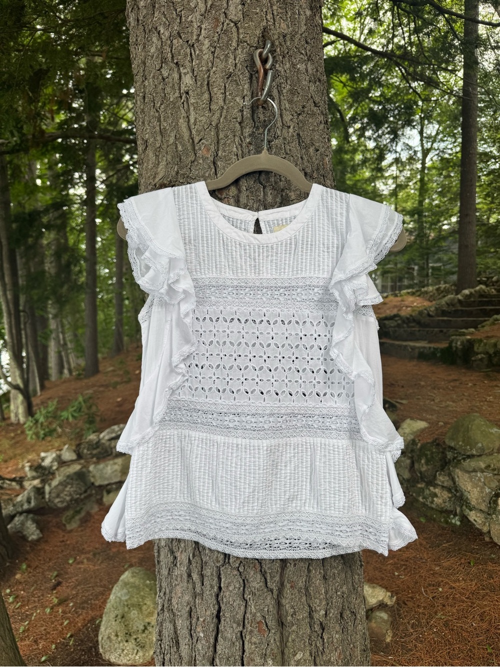Denim & Supply Ralph Lauren White Eyelet Ruffle Sleeve Top M